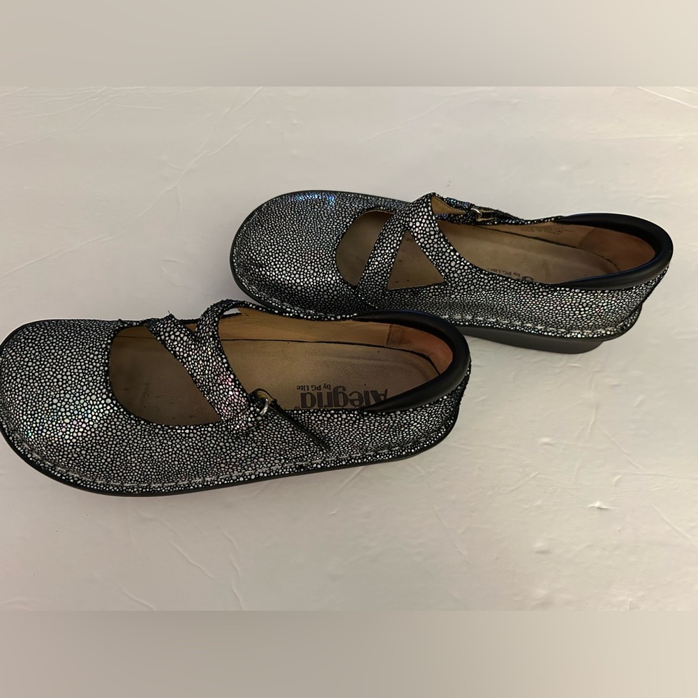 Algeria shoes. Most comfortable! Iridescent color will go with anything! Size 7